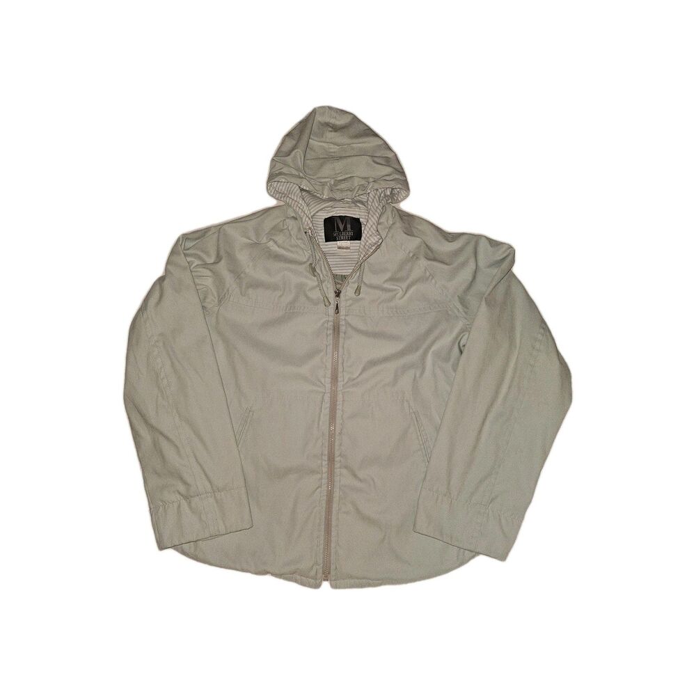 Mulberry Street XL Women’s Blue Hooded Anorak Jacket Drawstring Waist Stripes